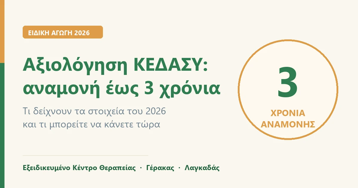 Αξιολόγηση ΚΕΔΑΣΥ με αναμονή έως 3 χρόνια, Εξειδικευμένο Κέντρο Θεραπείας σε Γέρακα και Λαγκαδά